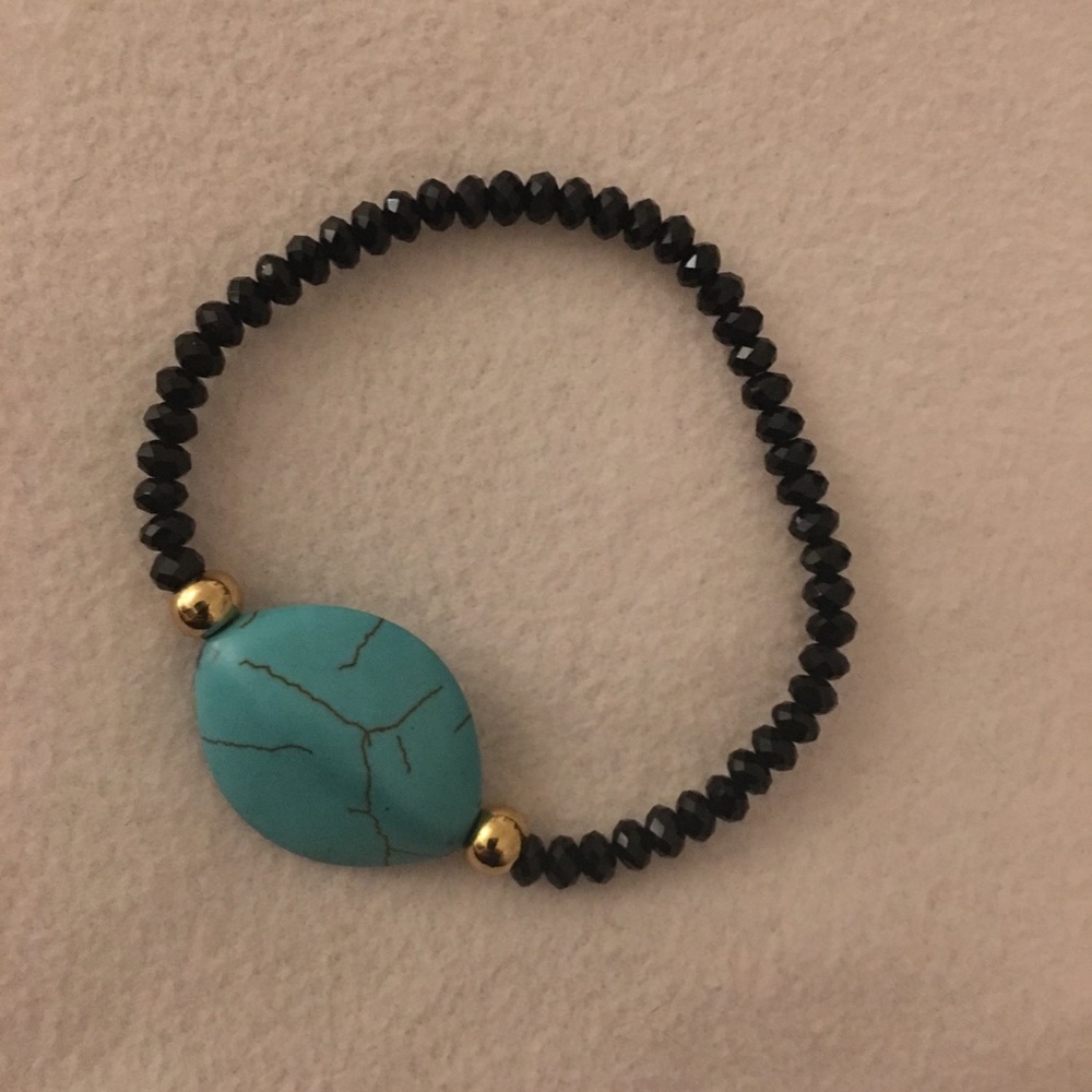 Turquoise black gold beaded bracelet